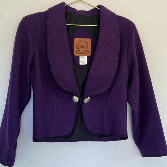 Vintage 80s Western Style Purple Wool Stitched Blazer S - Picture 9 of 12